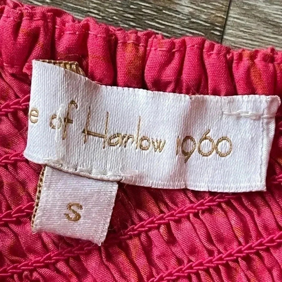 House of Harlow 1960 Small One Shoulder Crop Top Smocked 100% Cotton Hot Pink - Picture 3 of 7